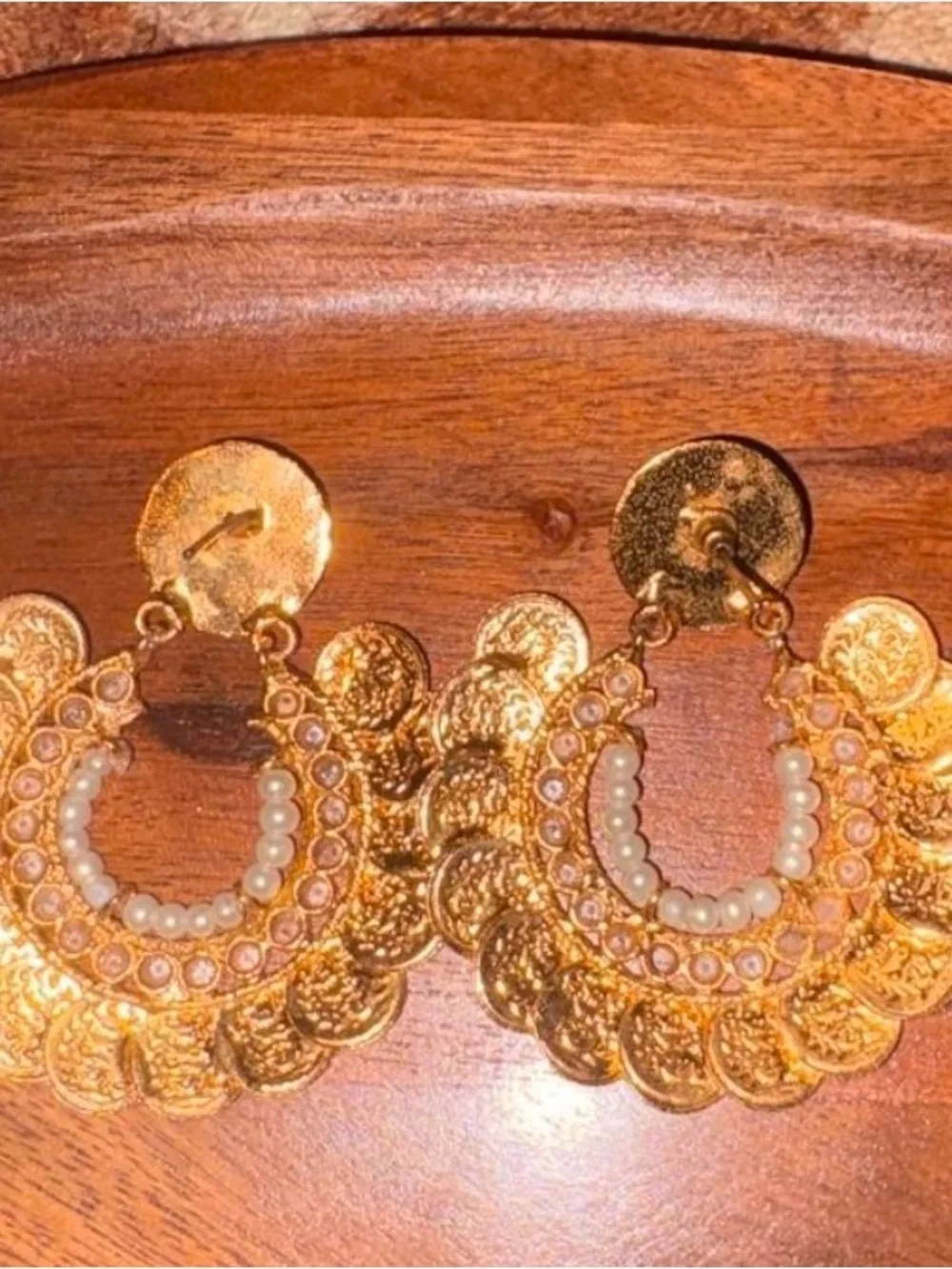 Gold Coin Hoop Earrings with Pearl and Crystal Accents